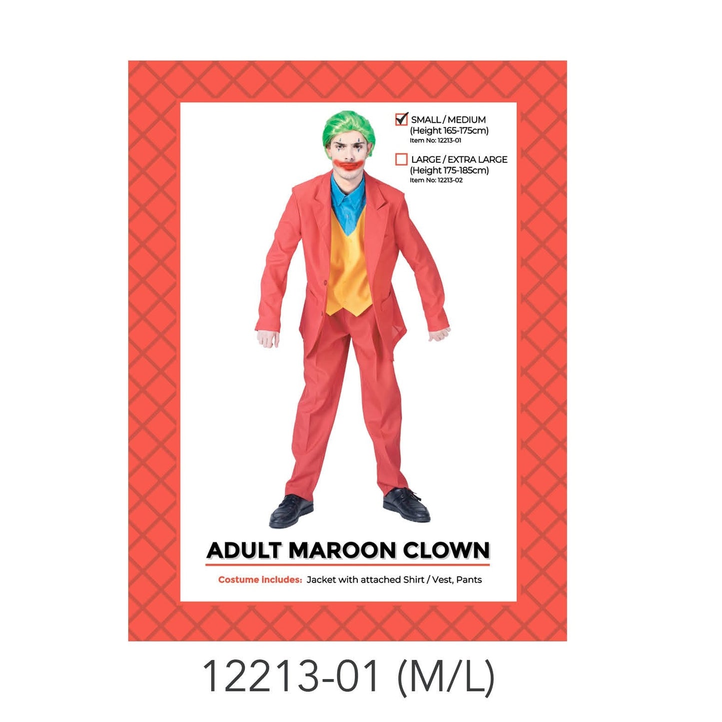 Adult Maroon Clown Costume (S/M) image 0