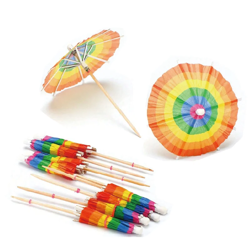 Rainbow Umbrella Picks - 50Pks