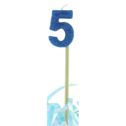 CANDLE BLUE GLITTER LONG STICK #5 image 0