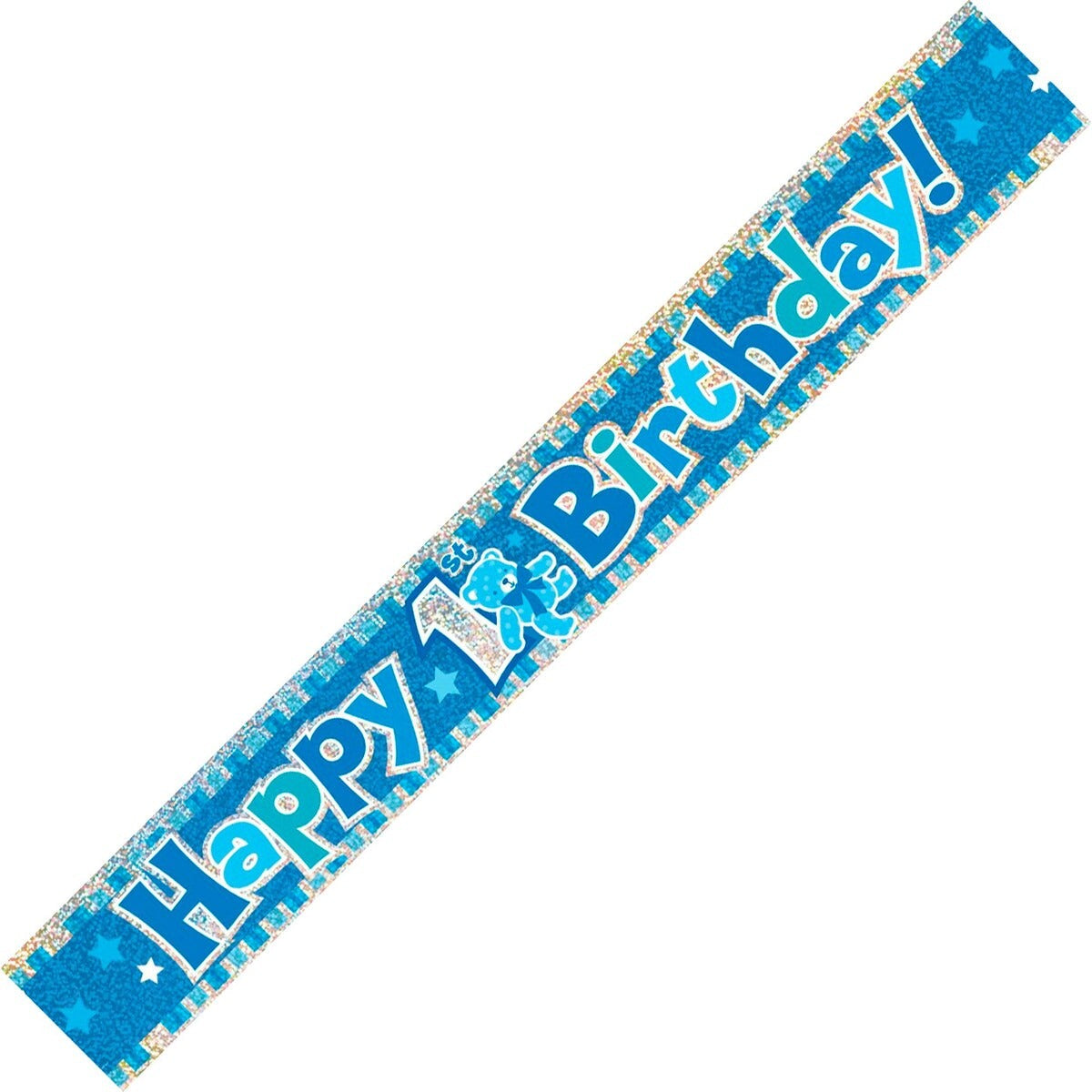 HAPPY 1st BIRTHDAY BLUE PRISM BANNER 12ft image 0