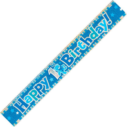 HAPPY 1st BIRTHDAY BLUE PRISM BANNER 12ft image 0