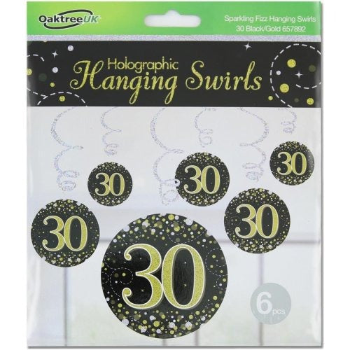 Sparkling Fizz Black & Gold Hanging Swirl #30 Pk6 image 0