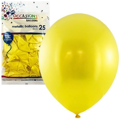 Metallic 30cm Latex Balloons 25pk - Yellow image 0