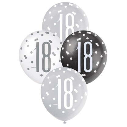Black, Silver & White Assorted 30cm Latex Balloons - 18 image 0