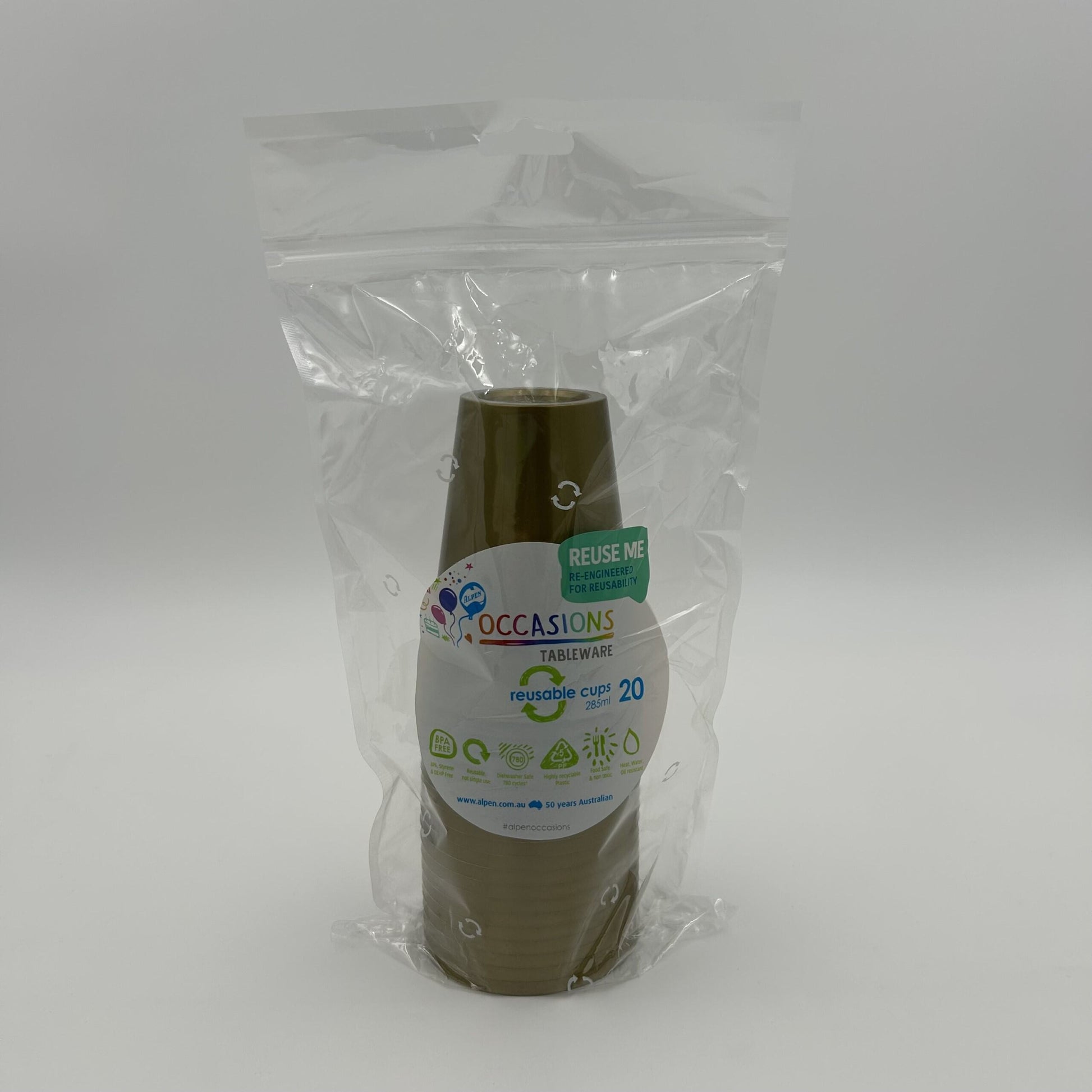 Gold Plastic Cup 285ml Pack 20 image 0