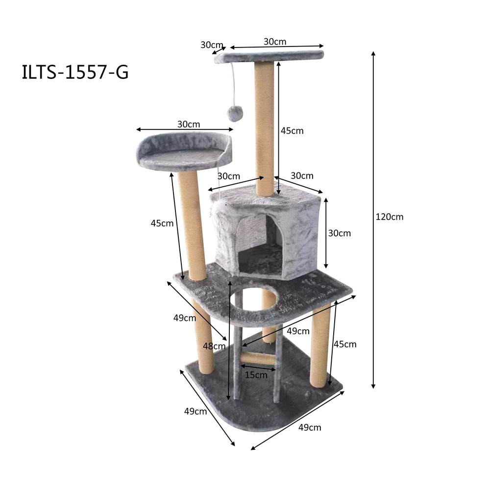 Purrfect Cat Corner Side Cat Pole Multi Level 50*50*120cm Grey image 0