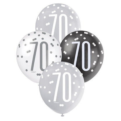 Black, Silver & White Assorted 30cm Latex Balloons - 70 image 0