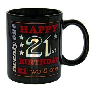 HAPPY 21ST BLACK HOLO MUG