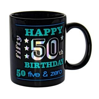 HAPPY 50TH BLACK HOLO MUG