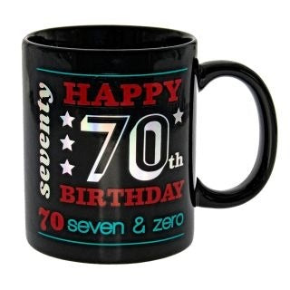 HAPPY 70TH BLACK HOLO MUG