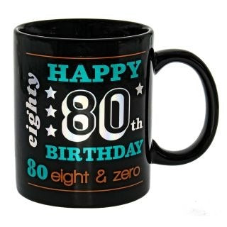 HAPPY 80TH BLACK HOLO MUG