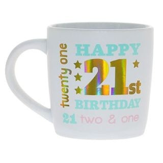 HAPPY 21ST WHITE GOLD FOIL MUG