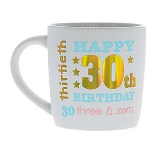 HAPPY 30TH WHITE GOLD FOIL MUG