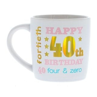 HAPPY 40TH WHITE GOLD FOIL MUG