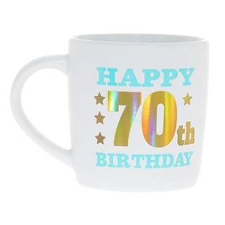 HAPPY 70TH WHITE GOLD FOIL MUG