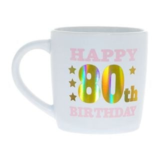 HAPPY 80TH WHITE GOLD FOIL MUG