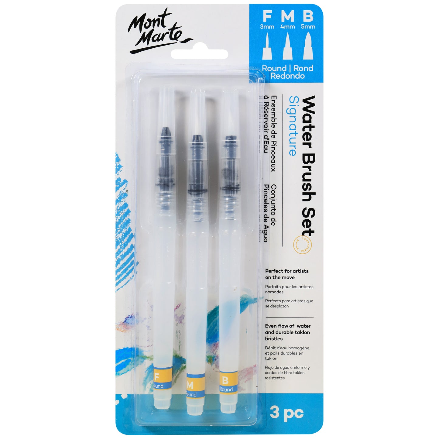 Water Brush Set Round F/M/B 3pc