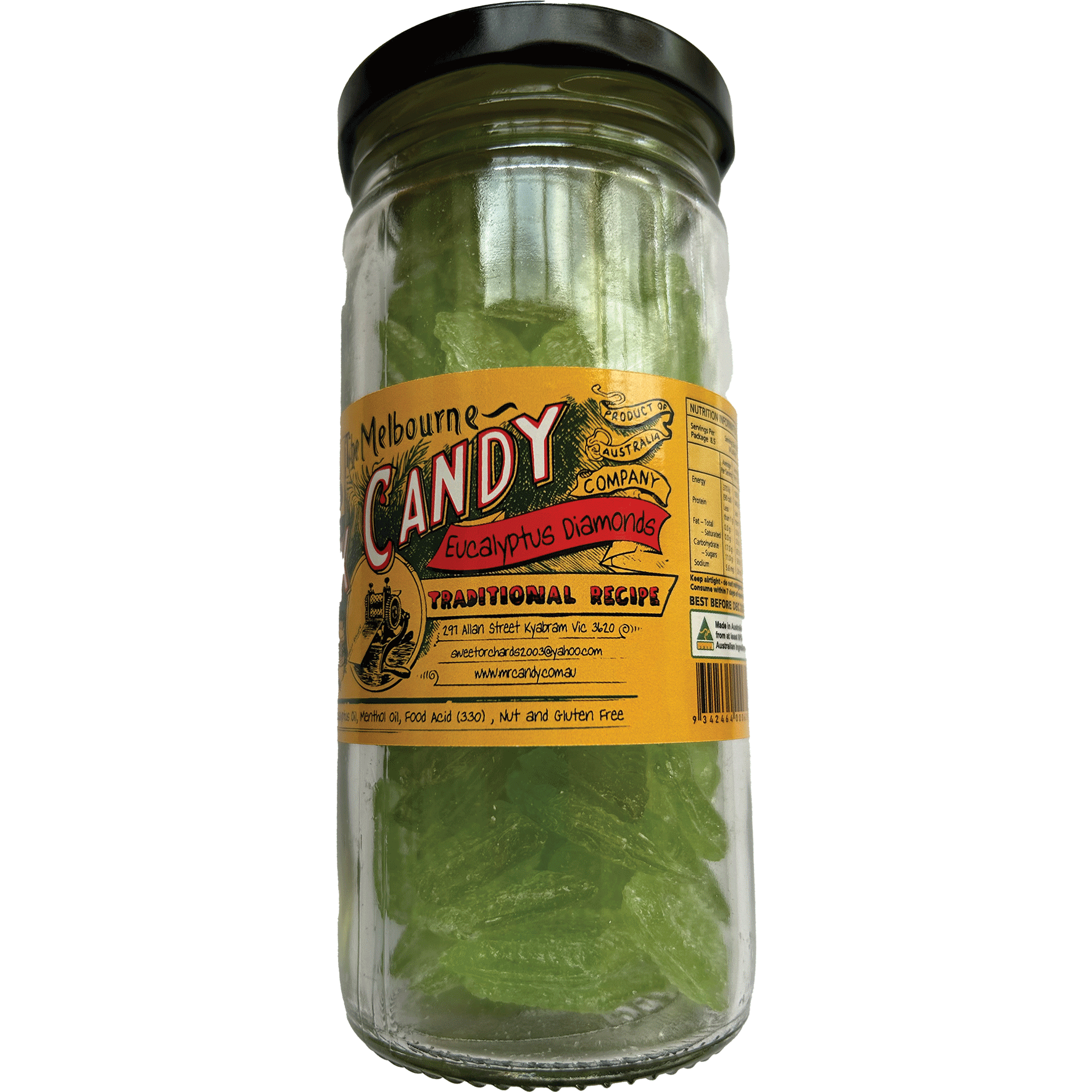 The Melbourne Rock Candy Eucalyptus & Diamonds Glass Jar 170g