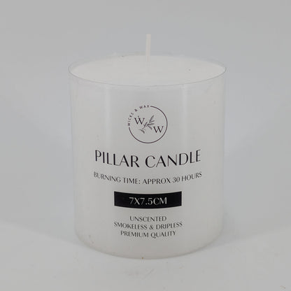 7x7cm Unscented Flat Top Pillar Candle