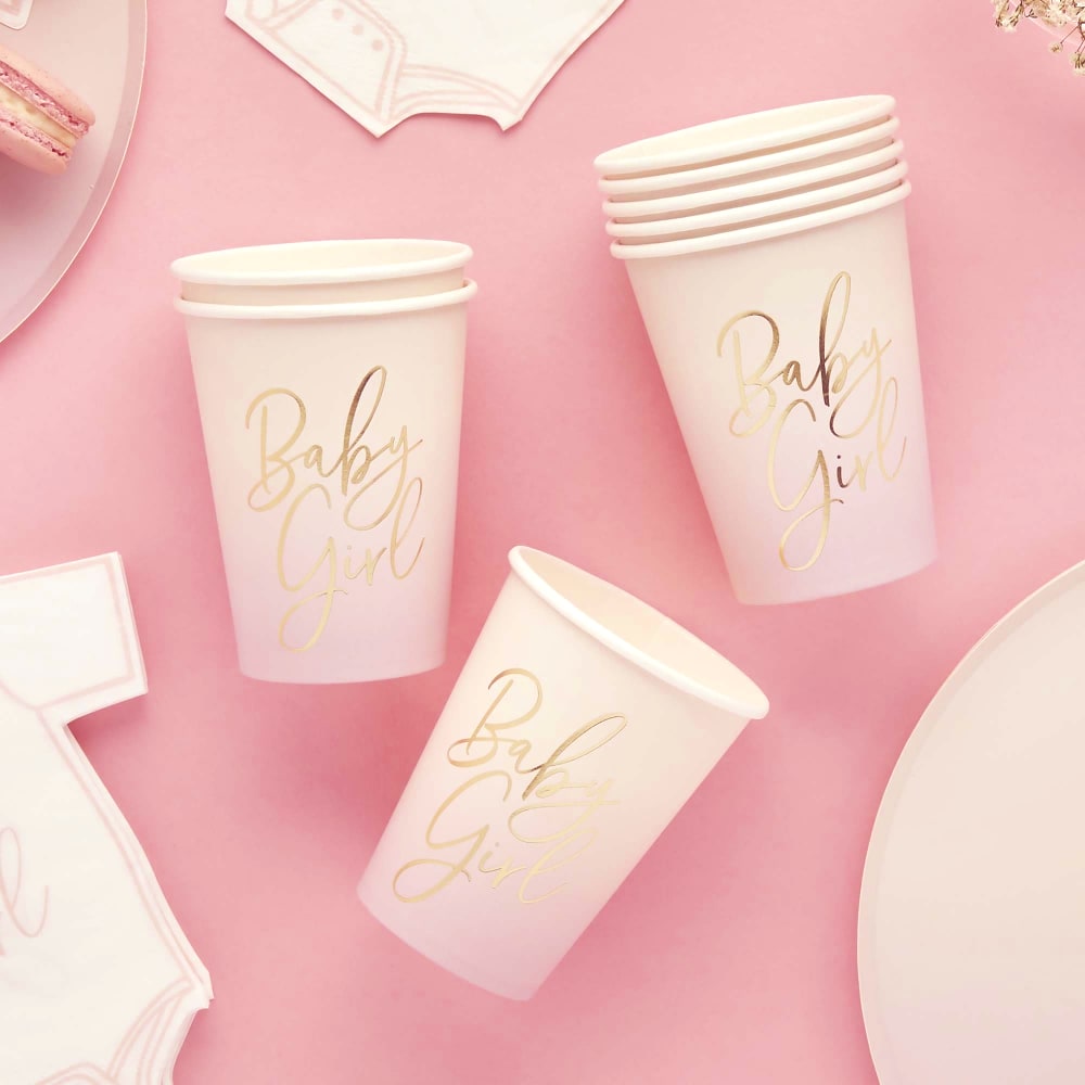 Baby Shower Pink 250Ml Paper Cups 10pk