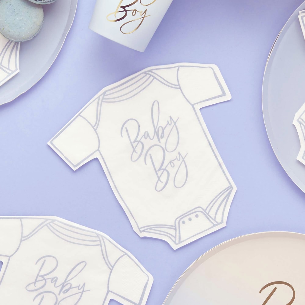 Baby Shower Blue Babygrow Napkin 16pk