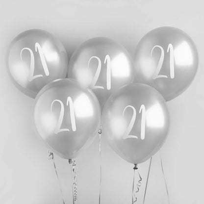 Metallic Silver '21' Balloon Bundle