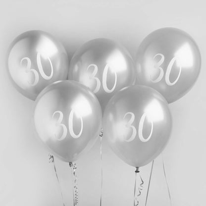 Metallic Silver '30' Balloon Bundle