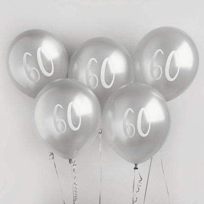 Metallic Silver '60' Balloon Bundle