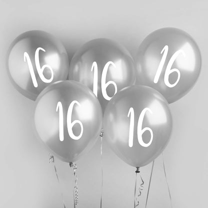 Metallic Silver '16' Balloon Bundle