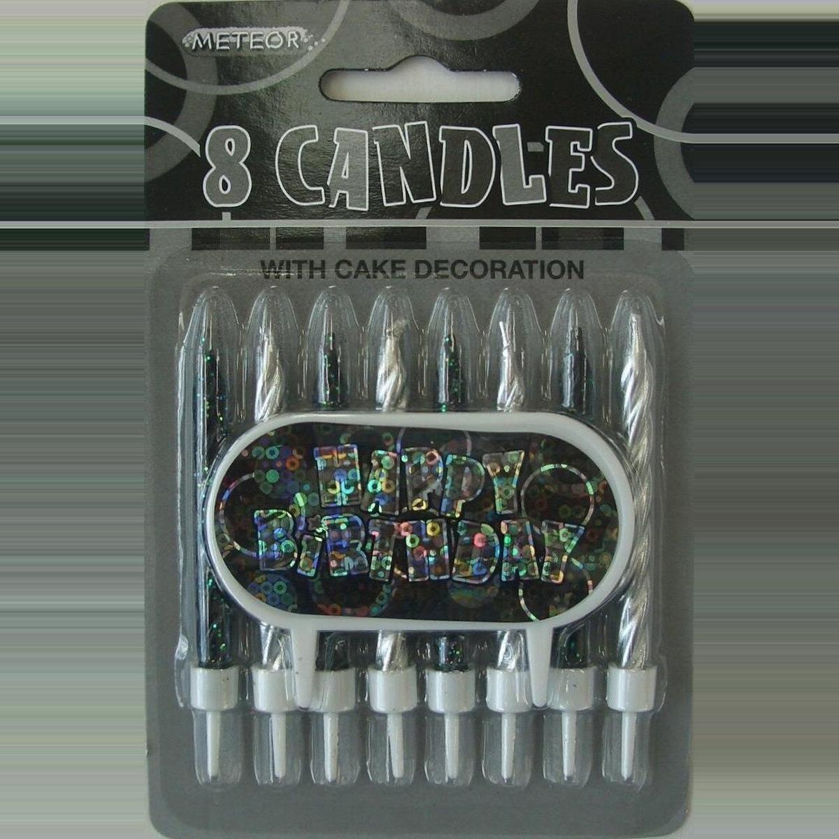 8 Glitz Candles W/Deco - Black