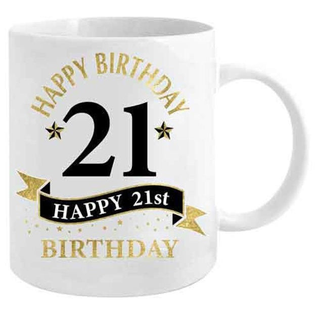 21ST BDAY WHITE AND GOLD MUG
