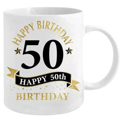 50TH BDAY WHITE AND GOLD MUG