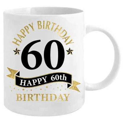 60TH BIRTHDAY WHITE AND GOLD MUG