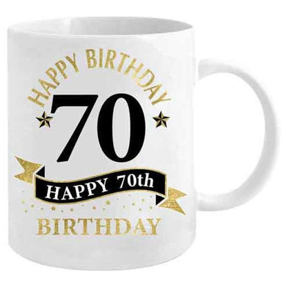 70TH BIRTHDAY WHITE AND GOLD MUG