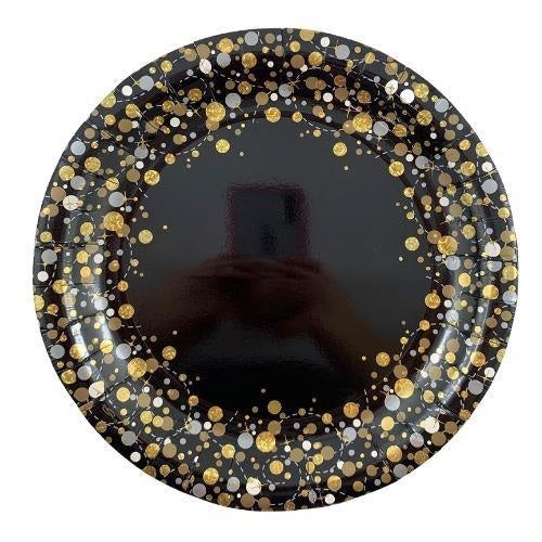 Sparkling Fizz Black/Gold 23cm 8pk Paper Plates