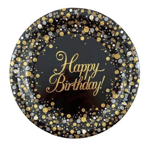 Sparkling Fizz Black/Gold 23cm Paper Plates