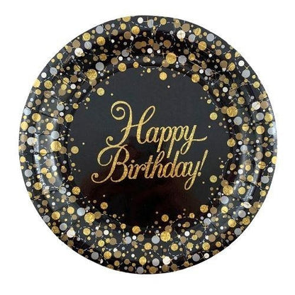 Sparkling Fizz Black/Gold 23cm Paper Plates