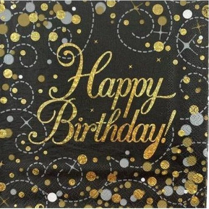 Sparkfizz Black/ Gold Napkins Hbd Pk16