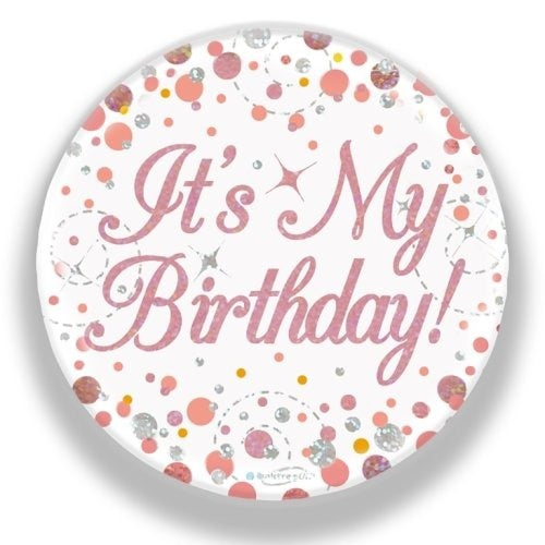 Sparkling Fizz Rose Gold Badge 75mm Birthday