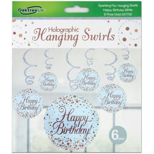 Sparkling Fizz Rose Gold 6pk Happy Birthday Swirls