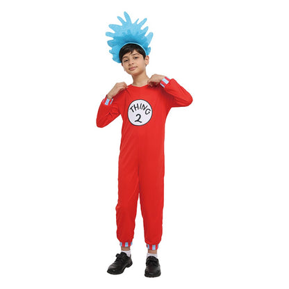 DR SEUSS COSTUME-INCLUDING DRESS, HEADPIECE, SIZE L 7-8YO, HEIGHT APPROX. 128CM, WAIST APPROX. 56CM