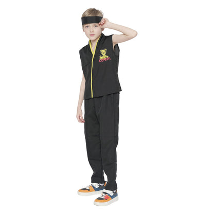 KARATE KID COSTUME-INCLUDING HEADBAND, VEST, PANTS, SIZE XL 9-10YO, HEIGHT APPROX. 140CM, WAIST APPROX. 62CM