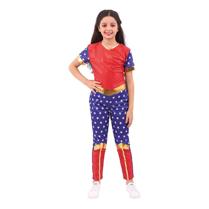 GIRL HERO COSTUME-INCLUDING JUMPSUIT, SIZE L 7-8YO, HEIGHT APPROX. 128CM, WAIST APPROX. 56CM