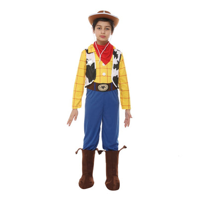 COWBOY COSTUME-INCLUDING JUMPSUIT, VEST, BOOT COVER, BELT, SIZE XL 9-10YO, HEIGHT APPROX. 140CM, WAIST APPROX. 62CM