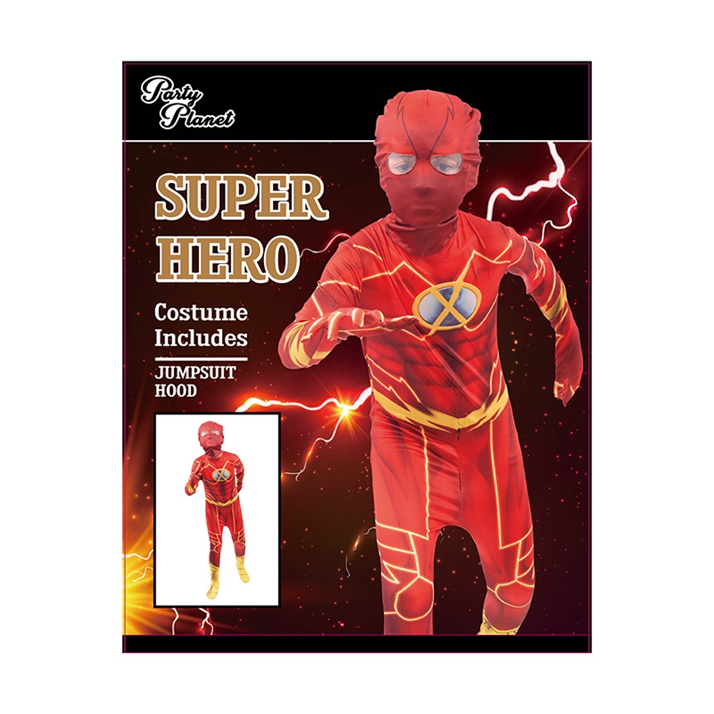 FLASH COSTUME SIZE XXL 11-12YO, HEIGHT APPROX. 152CM, WAIST APPROX. 64CM