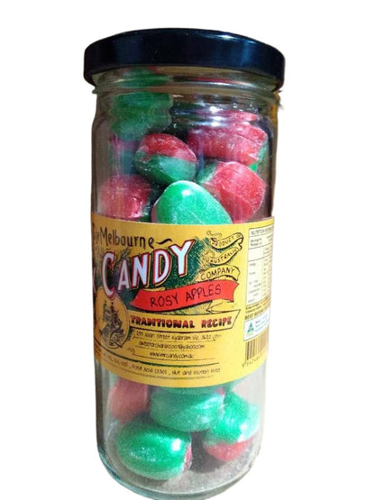 The Melbourne Rock Candy Rosy Apples Glass Jar 170g