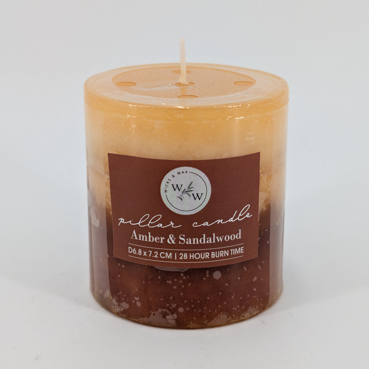 6.8x7.2cm Pillar Candle In 3 Tone - Amber & Sandalwood