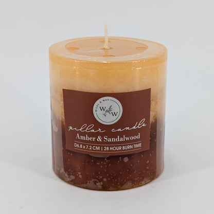 6.8x7.2cm Pillar Candle In 3 Tone - Amber & Sandalwood