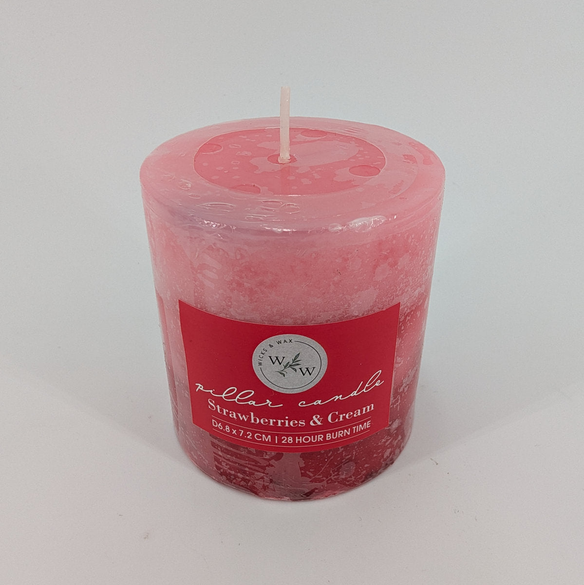6.8x7.2cm Pillar Candle In 3 Tone - Strawberries & Cream