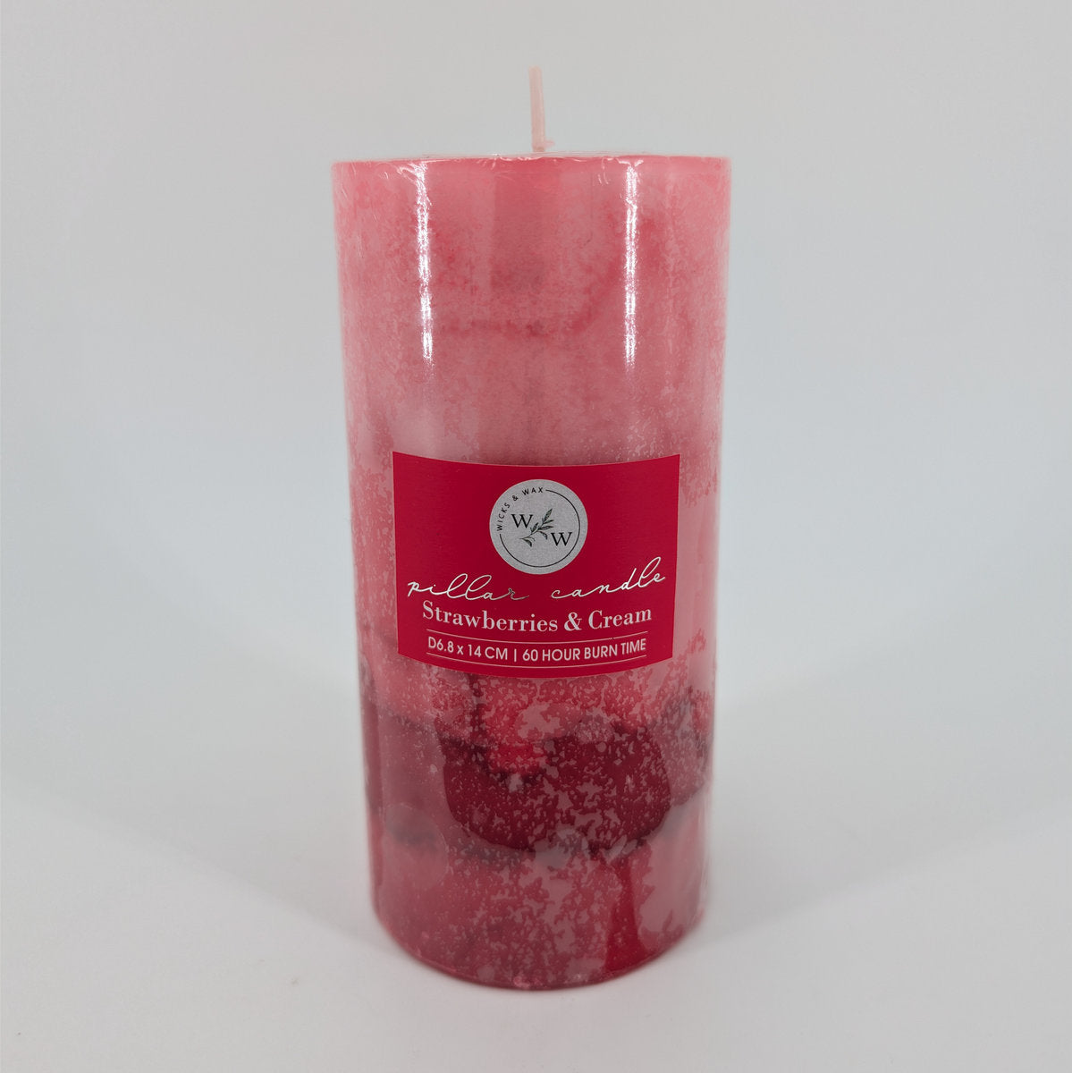 6.8x14cm Pillar Candle In 3 Tone - Strawberries & Cream